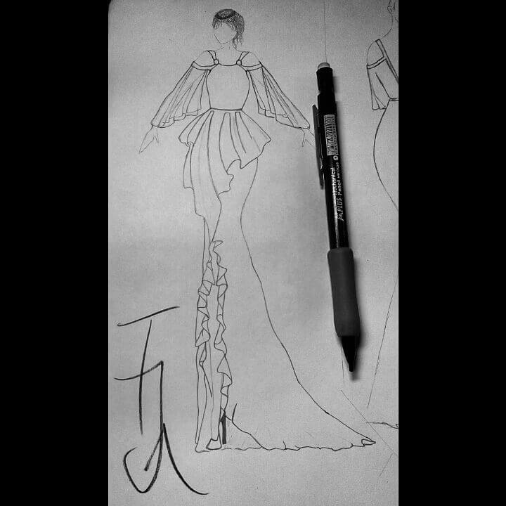 Sketch of a dress by Tiwalola, The Fashion Stylist