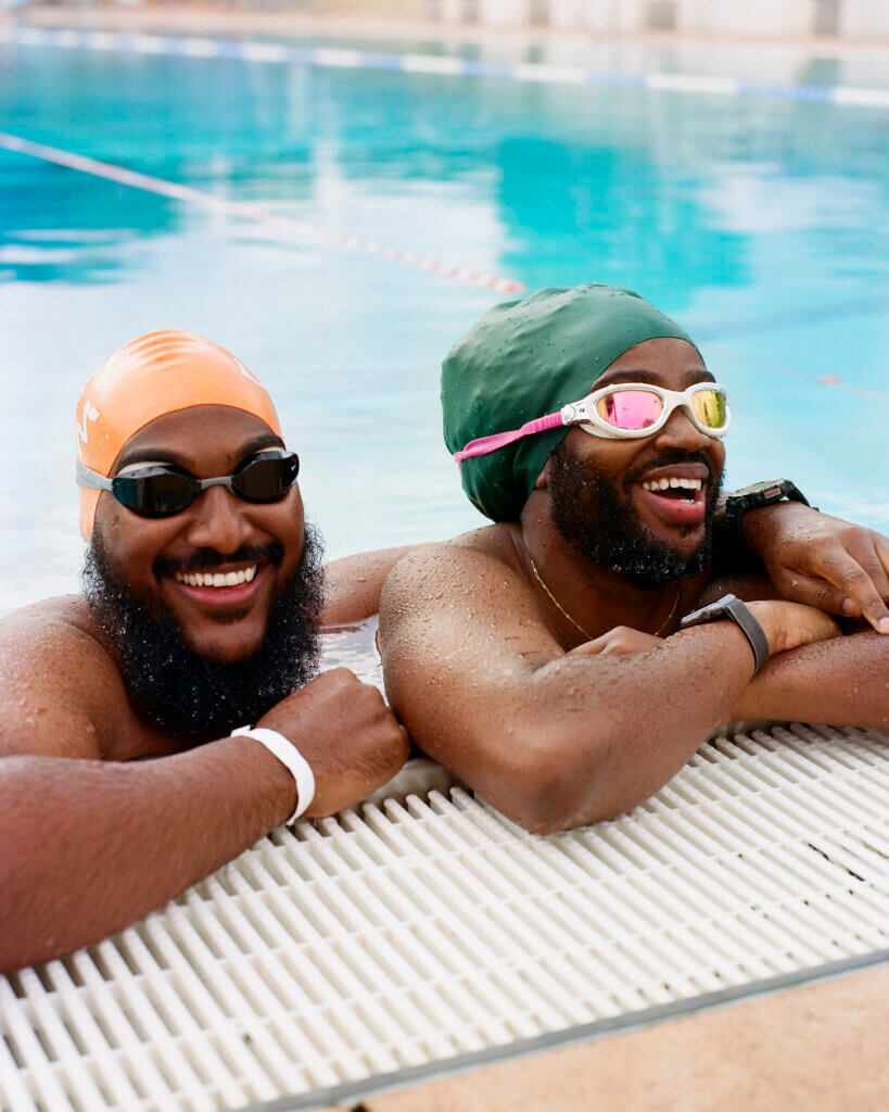 Two men after engaging in sports activities - swimming